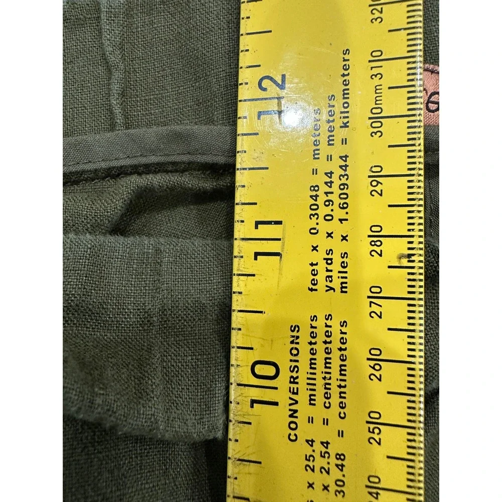 Quince European Linen Pants Olive Green Elastic Waist Tapered Leg Womens Medium
